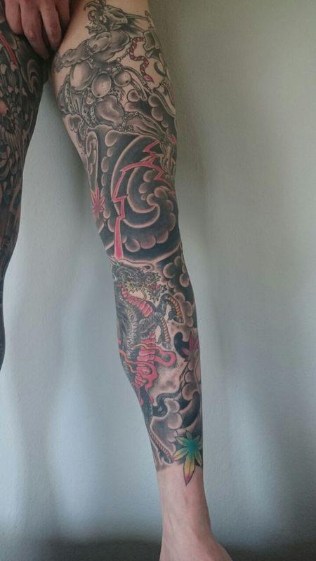 Knee Tattoo  Japanese 2 Face mask Tattooed by Martin Black   Flickr