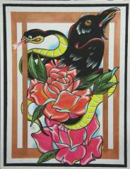 raven snake and roses painting