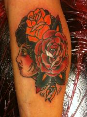girl head and roses