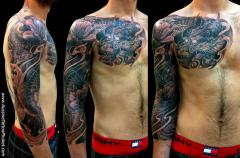 Chest to Sleeve Grey Wash Japanese Tattoo
