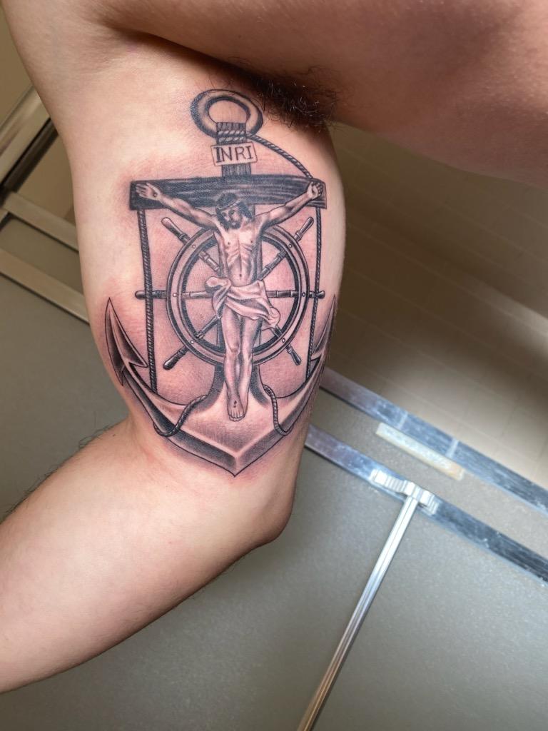 anchored in christ tattoo